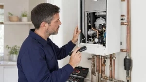 Técnico valorando cuándo reparar una caldera y cuándo sustituirla según su estado y funcionamiento